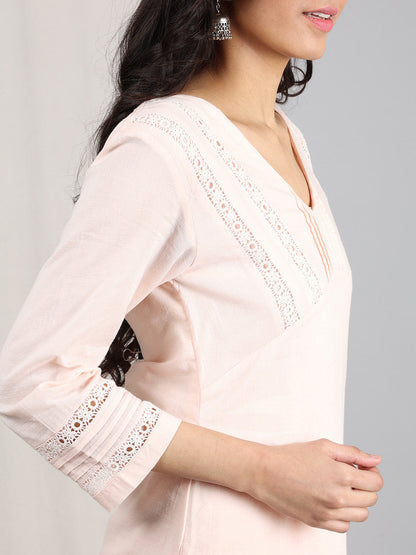 PINK COTTON DOBBY PLEATED KURTA