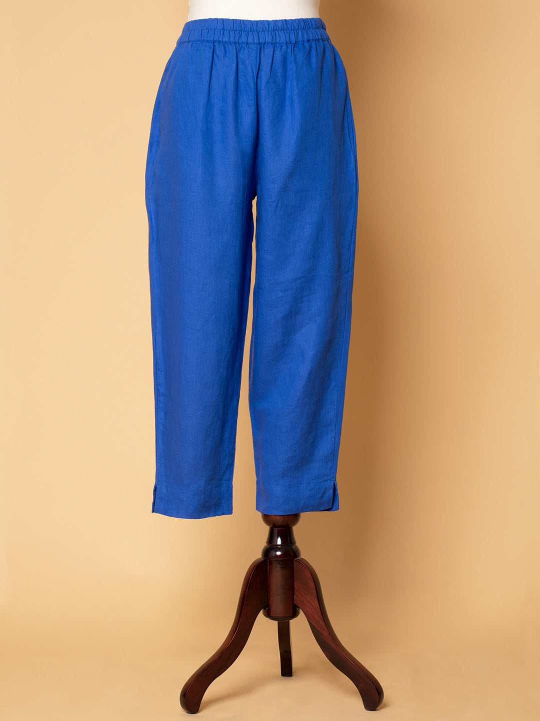 ROYAL BLUE COTTON LINEN PLEATED KURTA WITH PANTS