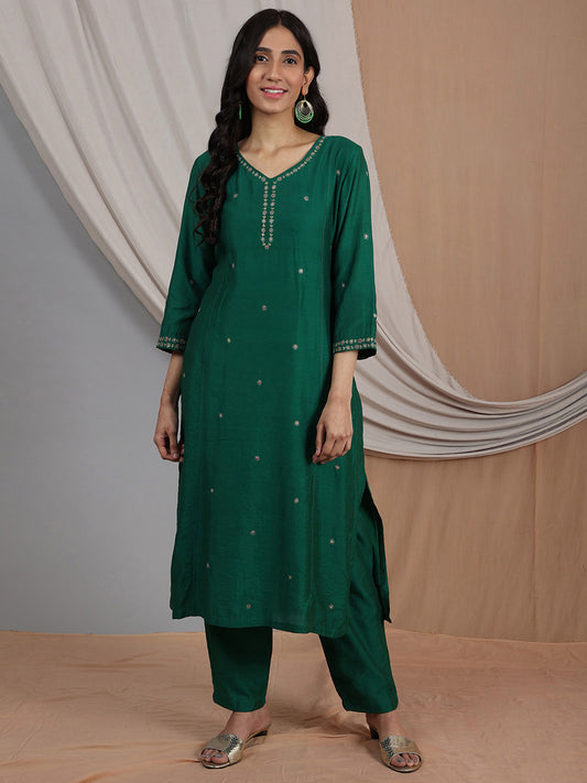 GREEN CHANDERI PANTS