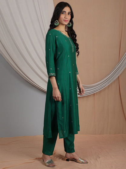 GREEN CHANDERI PANTS