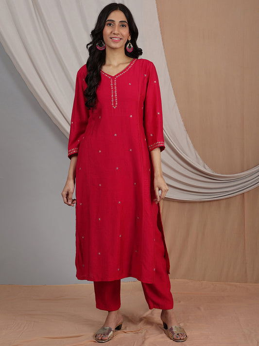 MAJENTA EMBROIDERED CHANDERI KURTA