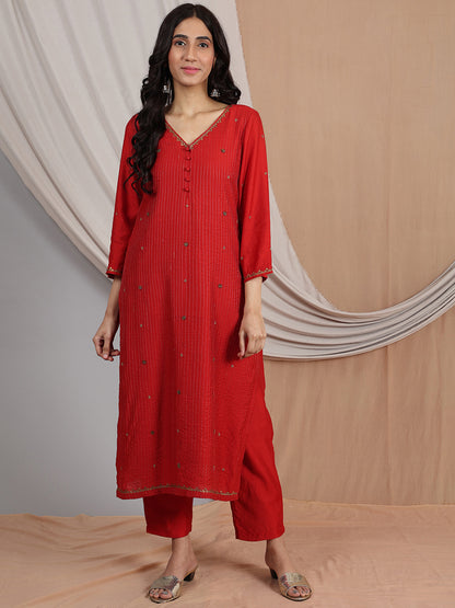 RED CHANDERI PANTS