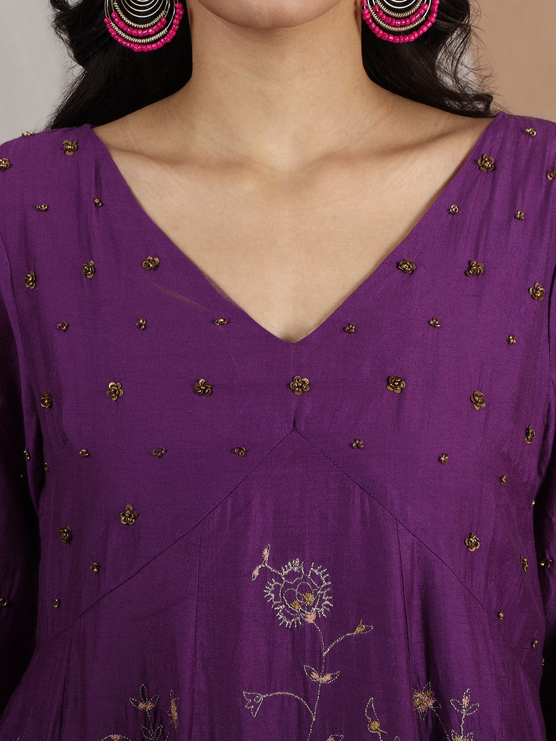 PURPLE EMBROIDERED CHANDERI KURTA