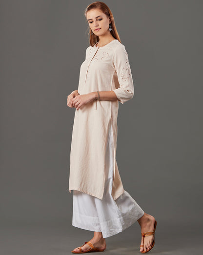 CREAM CUTWORK EMBROIDERED COTTON KURTA