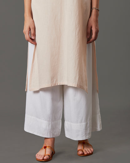 CREAM CUTWORK EMBROIDERED COTTON KURTA WITH WHITE PALAZZO