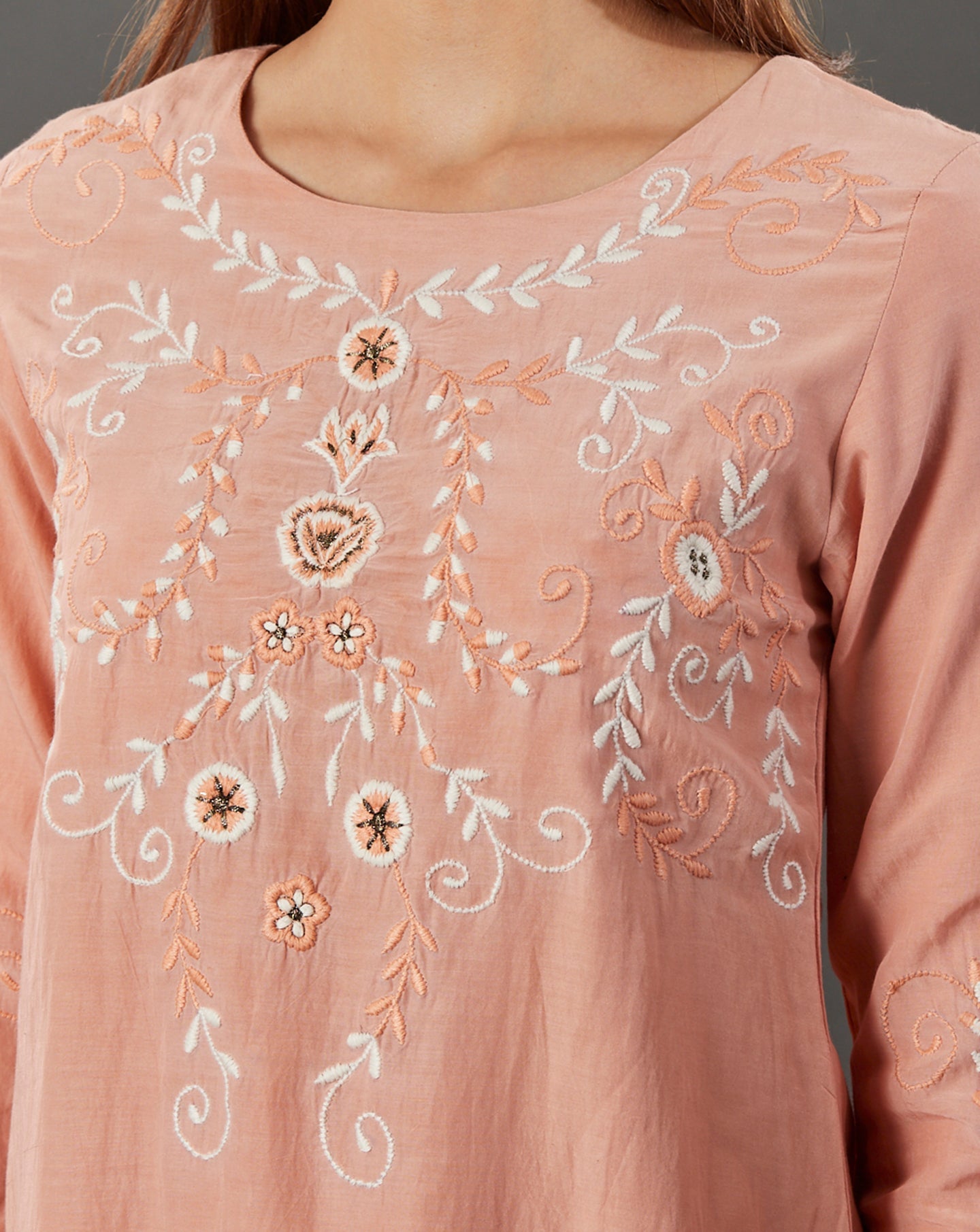 PEACH EMBROIDERED COTTON SILK KURTA