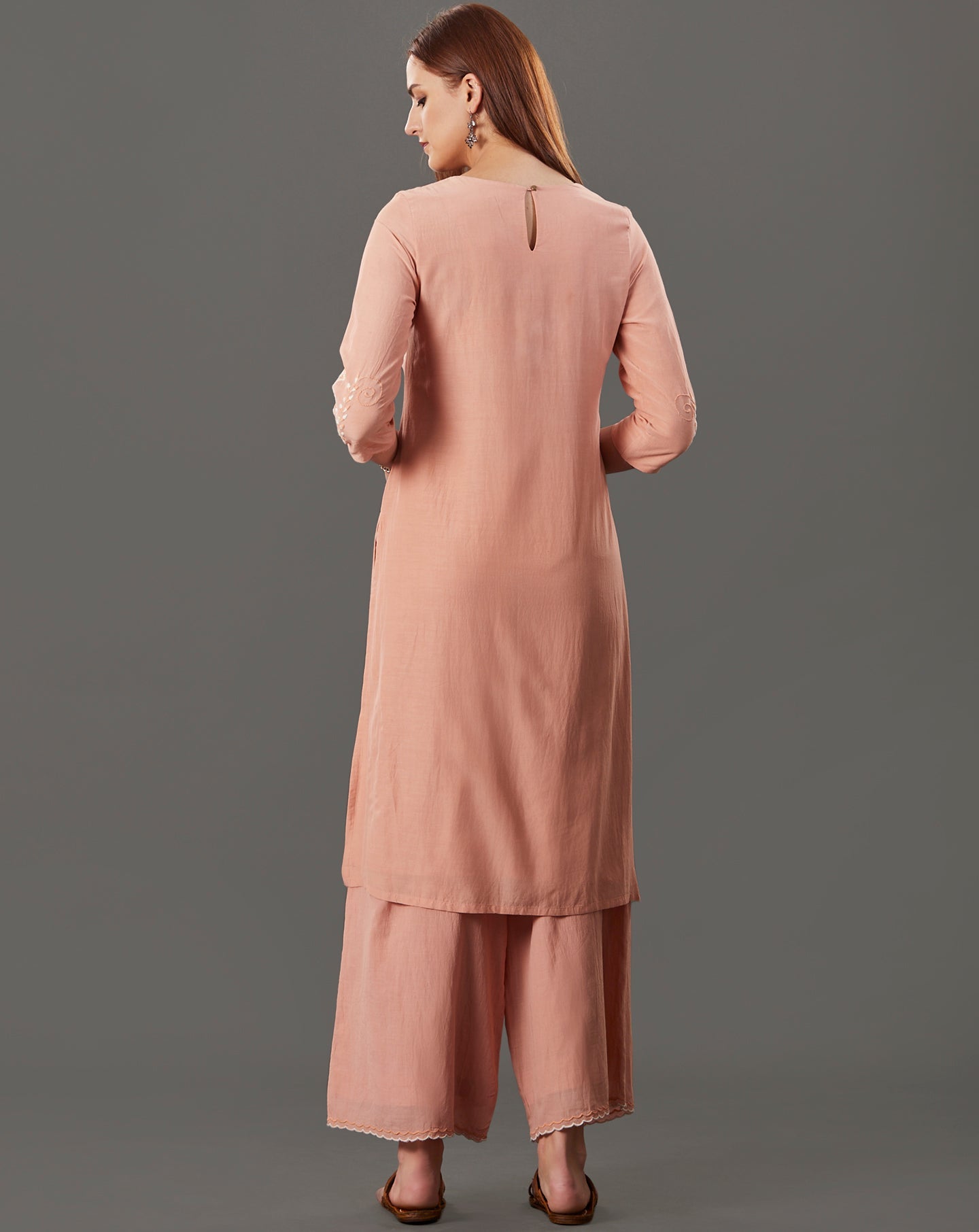 PEACH EMBROIDERED COTTON SILK KURTA