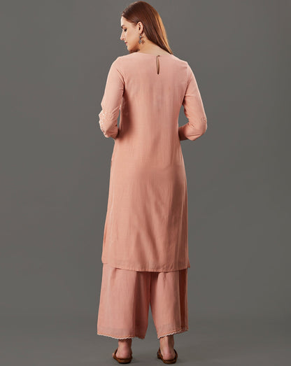 PEACH EMBROIDERED COTTON SILK KURTA