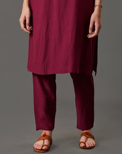MAROON EMBROIDERED COTTON SILK KURTA WITH PANTS