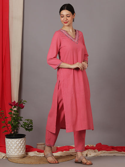PINK EMBROIDERED COTTON PANTS