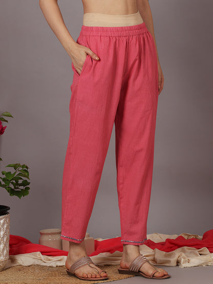 PINK EMBROIDERED COTTON PANTS