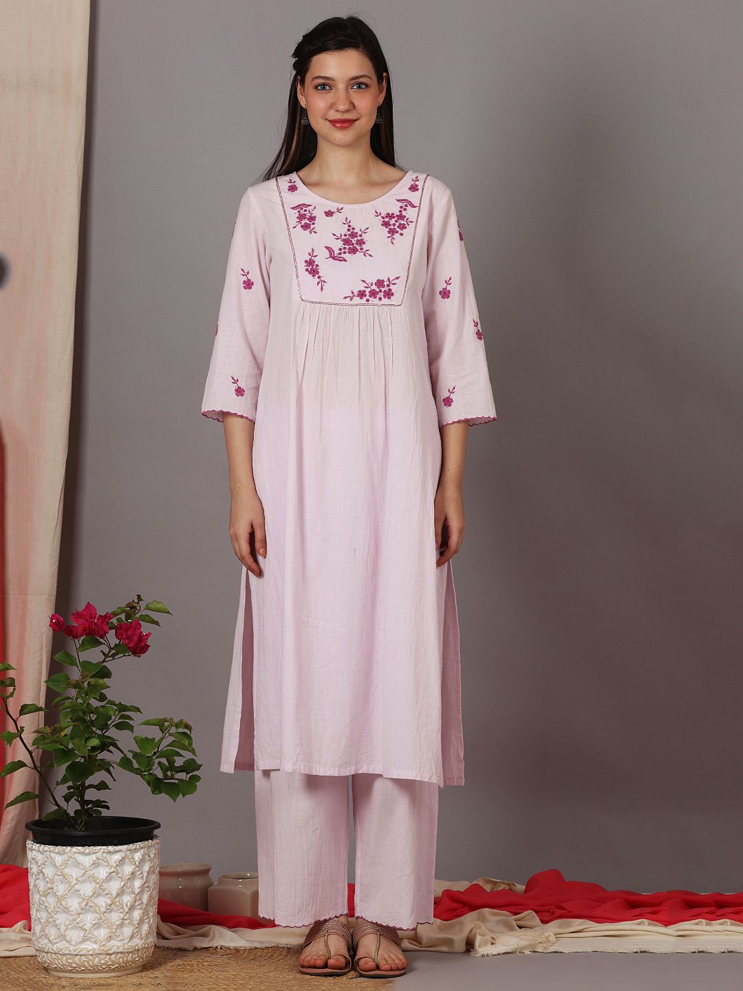 MAUVE FRONT EMBROIDERED KURTI