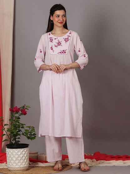 FRONT EMBROIDERED KURTI WITH STRAIGHT PANTS