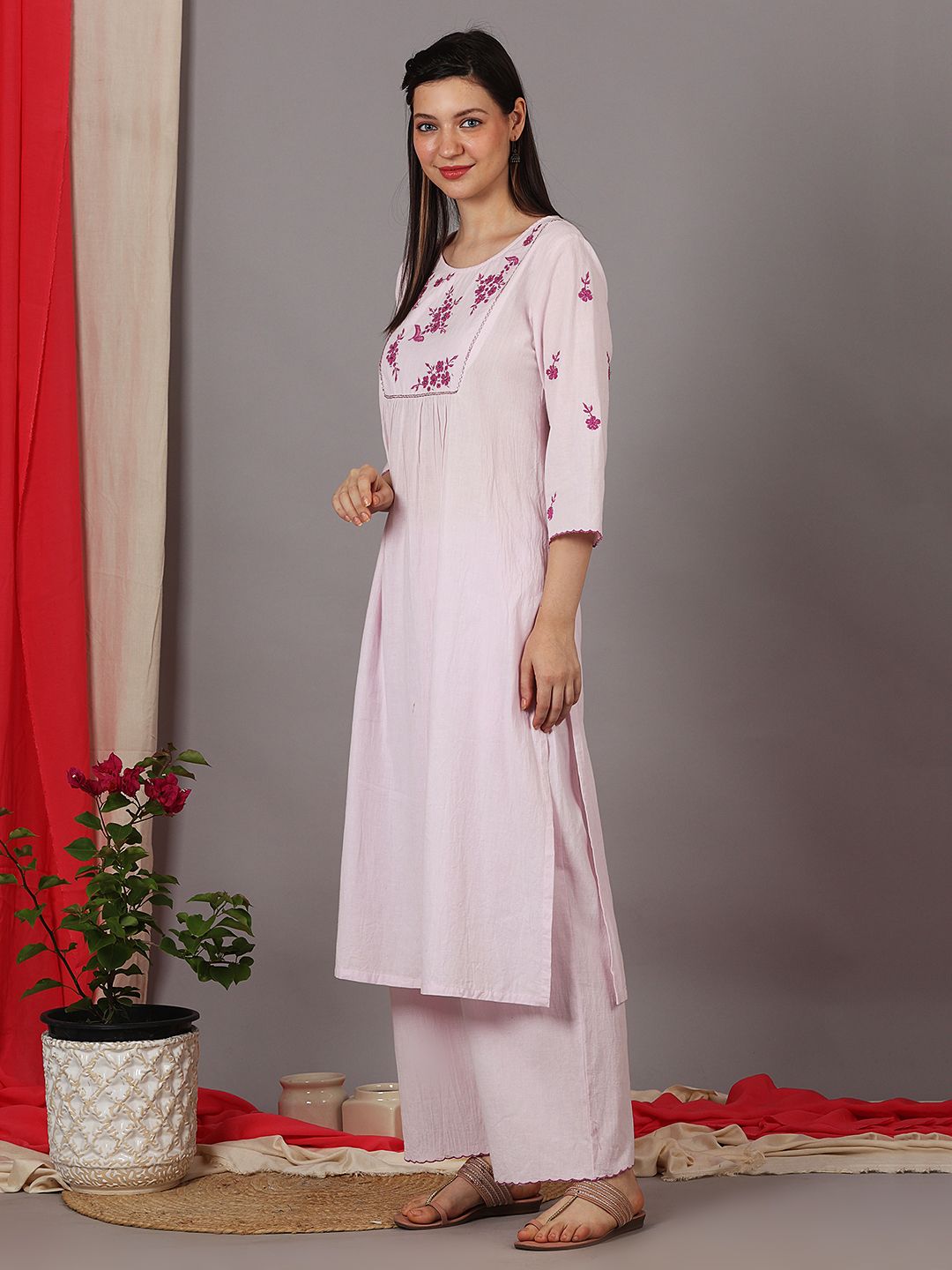 Buy Cream Cotton Linen Kurta Pants Set (Kurta, Straight Palazzo) for  INR1899.50 | Biba India
