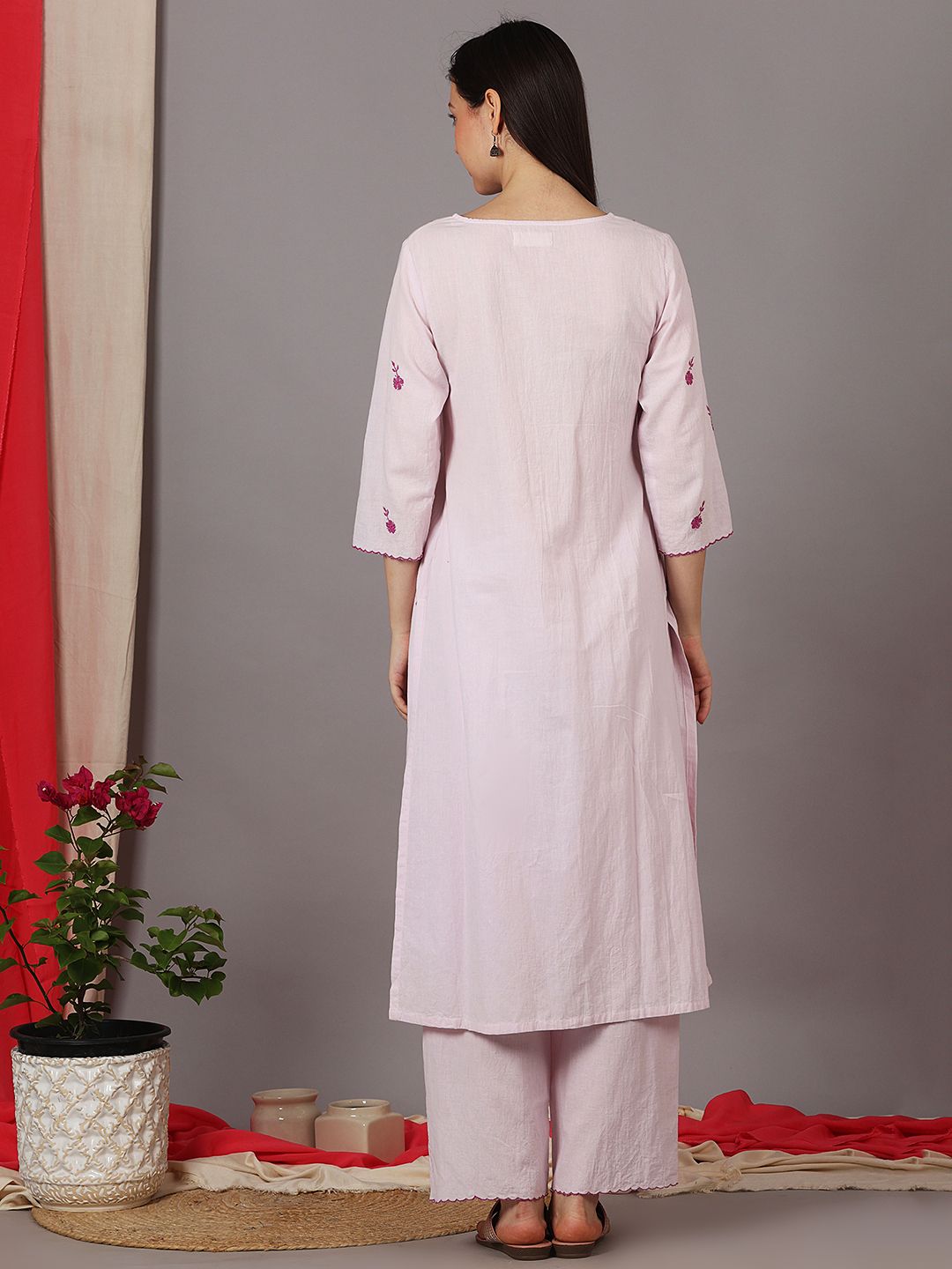 FRONT EMBROIDERED KURTI WITH STRAIGHT PANTS