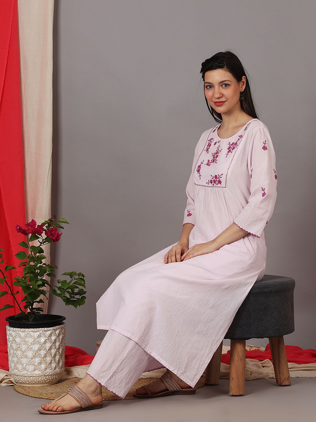FRONT EMBROIDERED KURTI WITH STRAIGHT PANTS