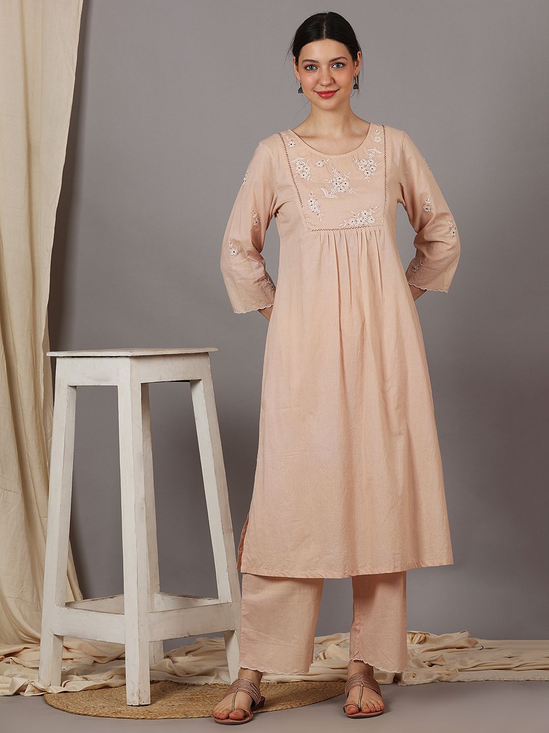 BEIGE EMBROIDERED KURTI