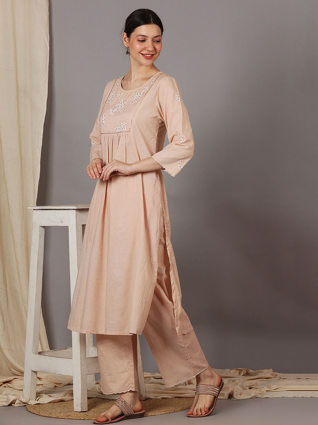 BEIGE EMBROIDERED KURTI