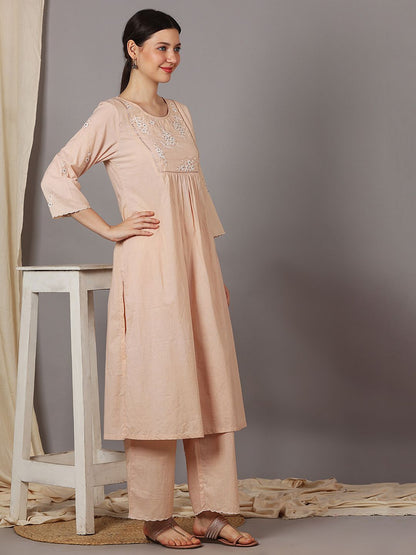 BEIGE EMBROIDERED KURTI WITH STRAIGHT PANTS