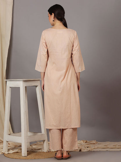 BEIGE EMBROIDERED KURTI WITH STRAIGHT PANTS