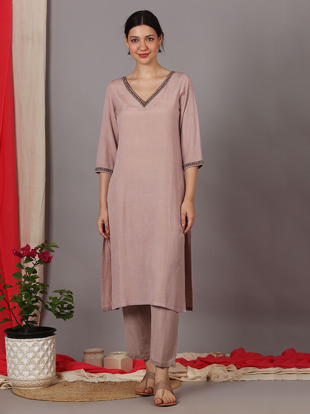 DUSTY PINK VISCOSE LINEN  PANTS