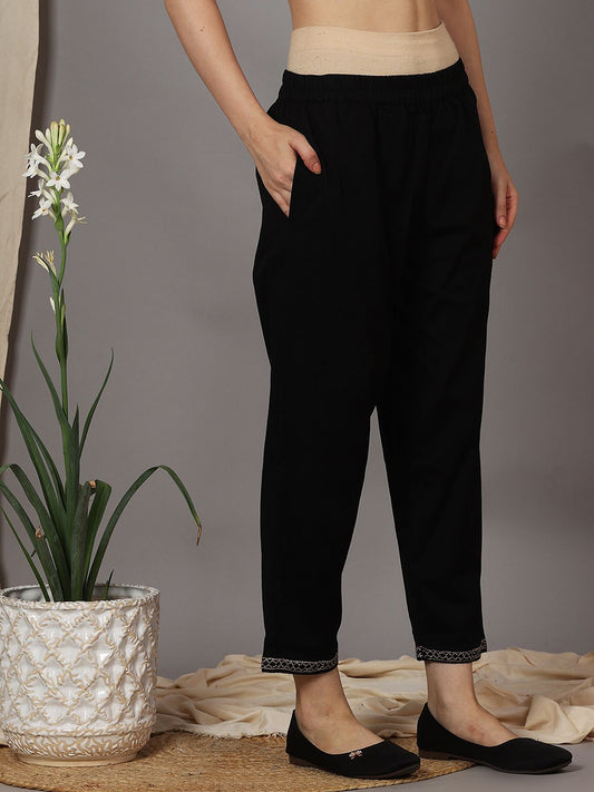 BLACK VISCOSE LINEN  PANTS