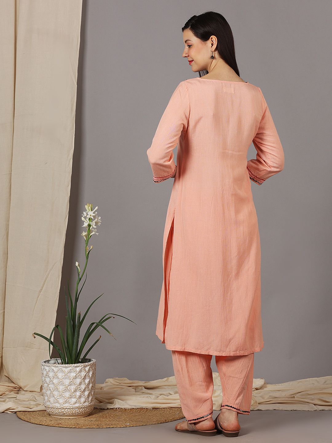 PEACH FRONT MULTI COLORED EMBROIDERED KURTI